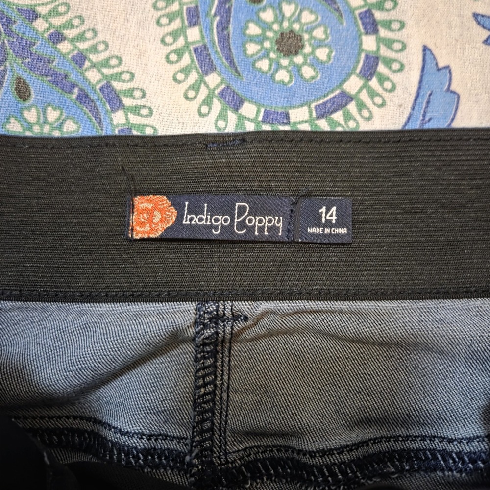 Indigo Poppy Denim Cargo Skirt 14 Midi Stretch 34" Waist Faded Dark Wash Y2K - Picture 5 of 8